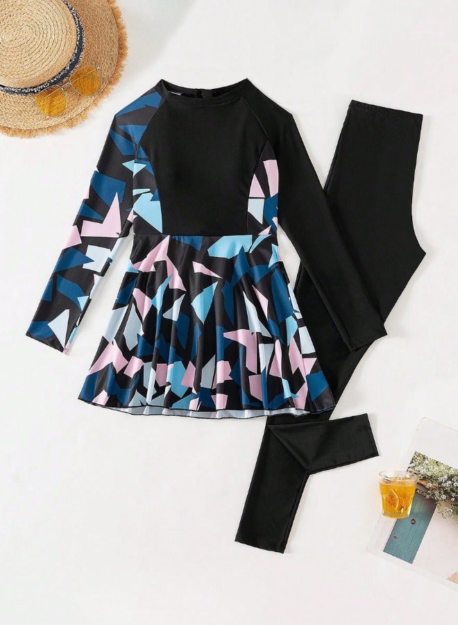 Fianser Burkini Swimwear 2-Piece Swimsuits Set Long Sleeve Full Cover Beachwear Modest Fashion Conservative Islamic Muslim Classic Arabic Clothing Sun UV Protection Diving Suit Surfing Suit Quick Dry Dress Swimming Costume Zipper Long Pants - Image 3